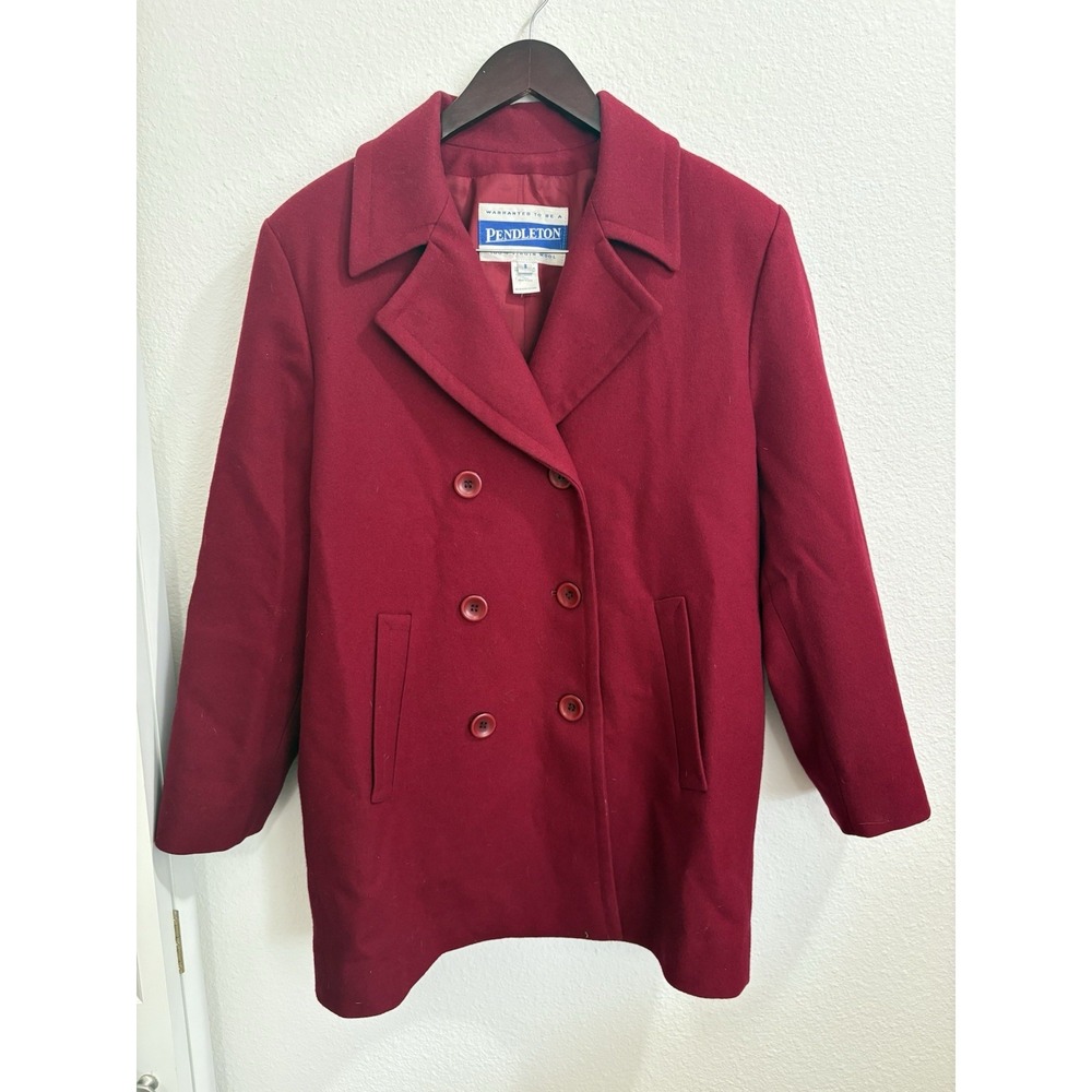 Vintage Womens Pendelton Red Pea‎ Coat Jacket Size 8  100% Virgin Wool USA Made